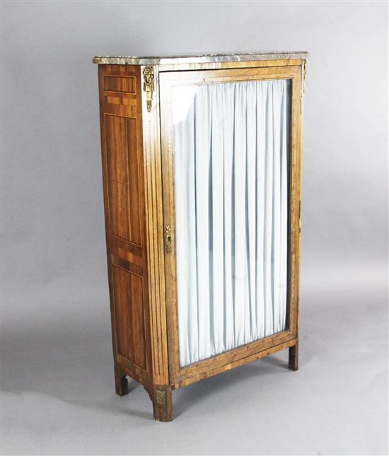 A 19th century French Louis XVI style kingwood and rosewood vitrine, W.2ft 7in. D.1ft 2in. H.4ft 5in.
